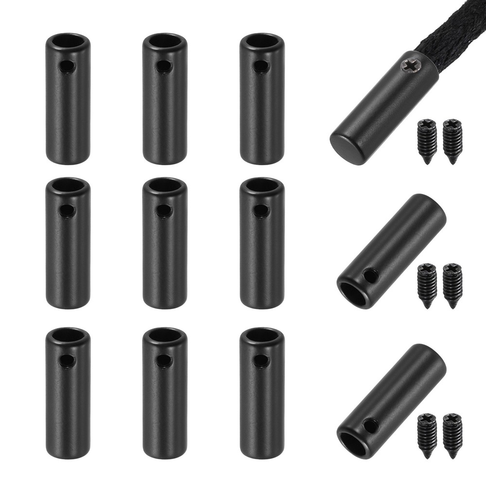 12Pcs 20mm Shoelace Tips Caps with Screw, Black