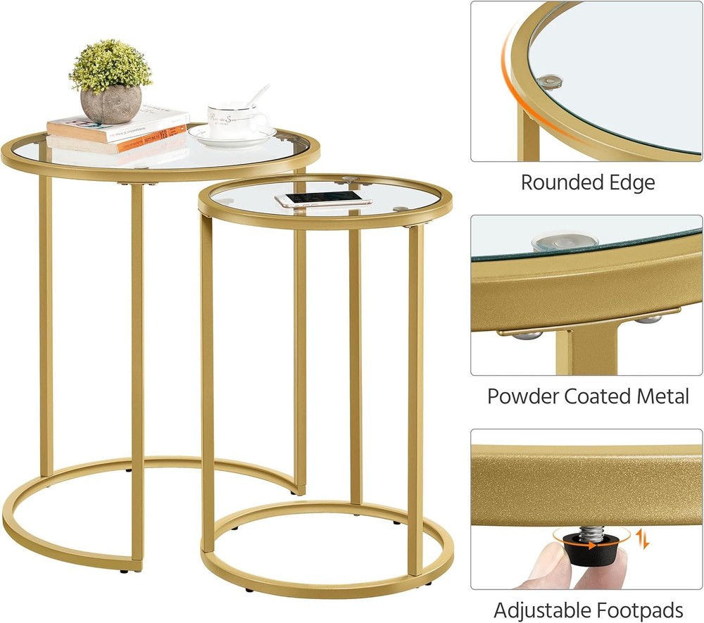 NEW Yaheetech Round Nesting Side Table Stacking Coffee Table, Set of 2 Circula