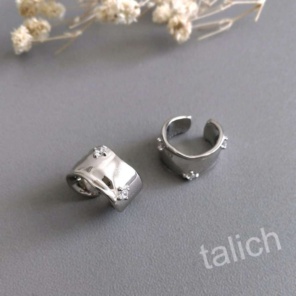 PAIR Organic Sterling Silver Ear Cuff with Tiny CZ Non Piercing Unique Minimal