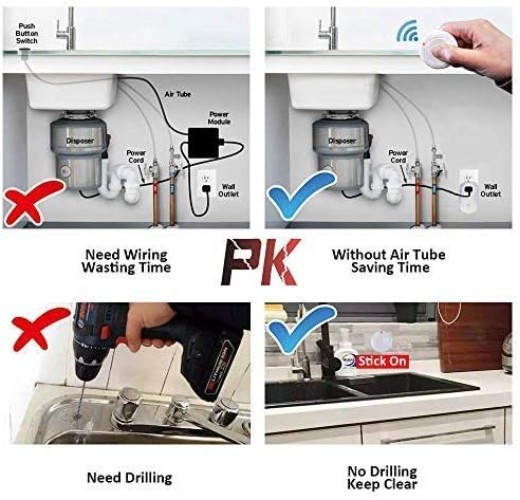 Elegant Wireless Garbage Disposal Switch Kit - No Drilling Required, 100ft Range