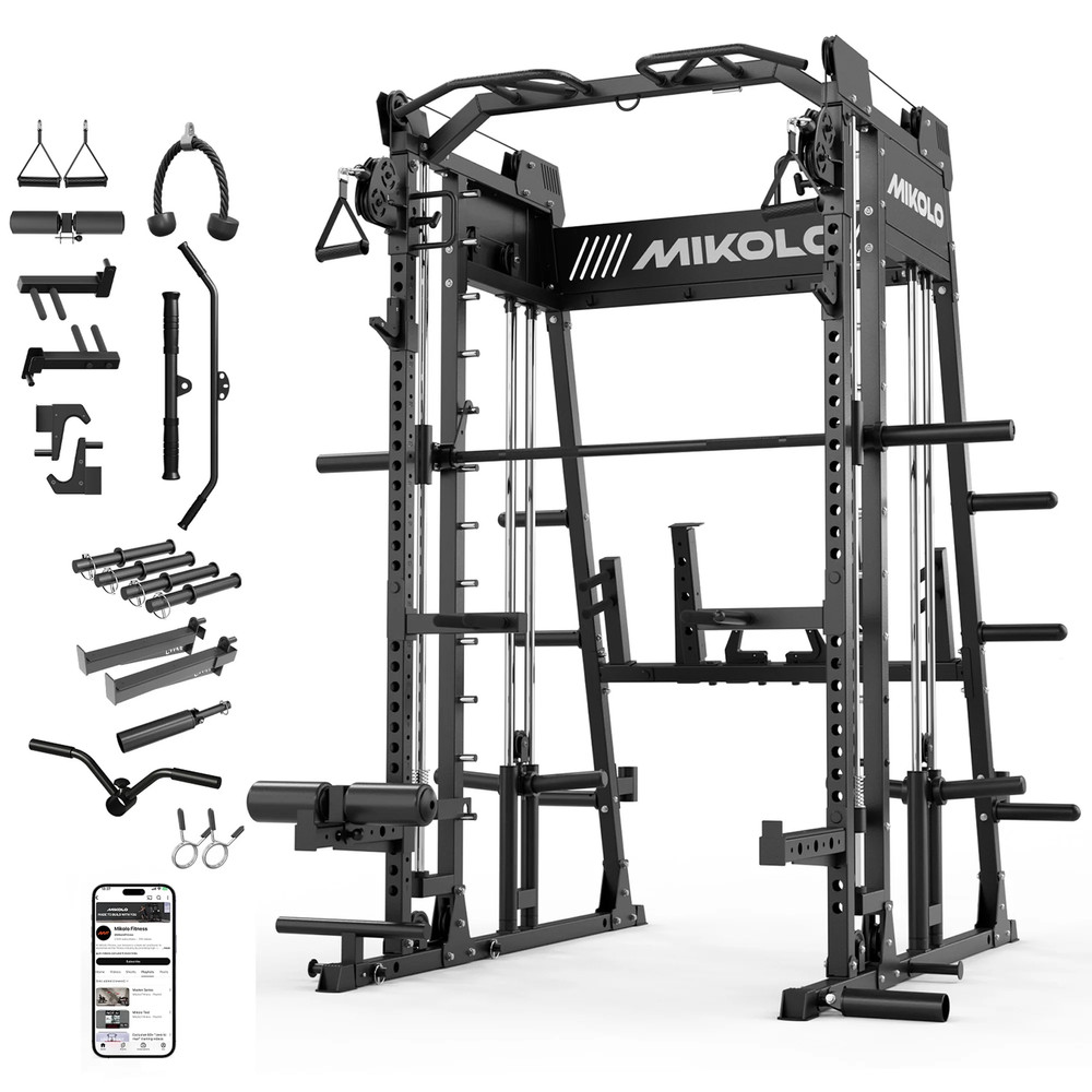M4 2.0 Smith Machine, 2200Lbs Squat Rack with Lat-Pull down System & Cable Cross