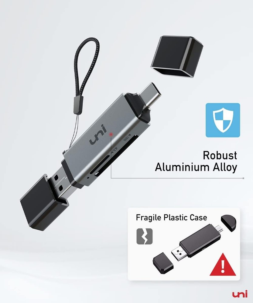 uni SD Card Reader, High-Speed USB C to Micro Adapter 3.0 Grey