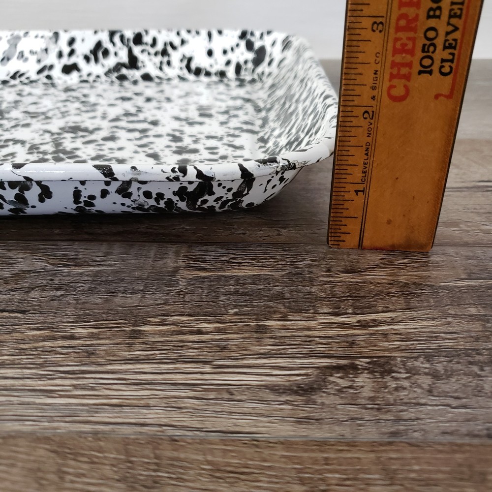 Crow Canyon Enamelware Medium Rectangular Tray Baking Pan Black & White Splatter