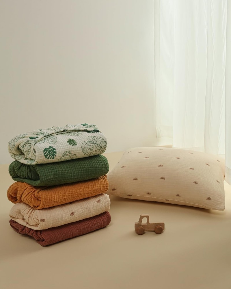Blissful Diary Muslin Crib Sheets 2 Pack, Monstera & Dark Green