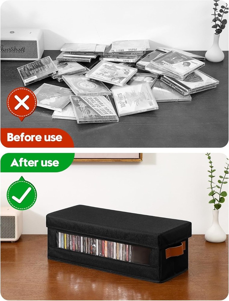 6 Packs CD Storage Box W/ Visible Window Stackable CD Case Holder W/ Dustproof