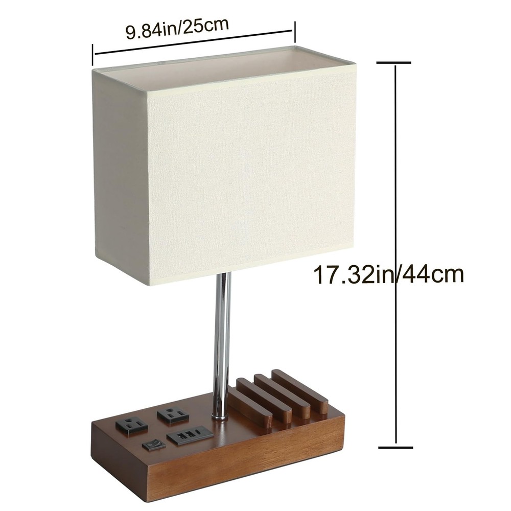 Briever USB Table Lamp, MultiFunctional Bedside Desk Lamp with 2 AC Outlets, ...
