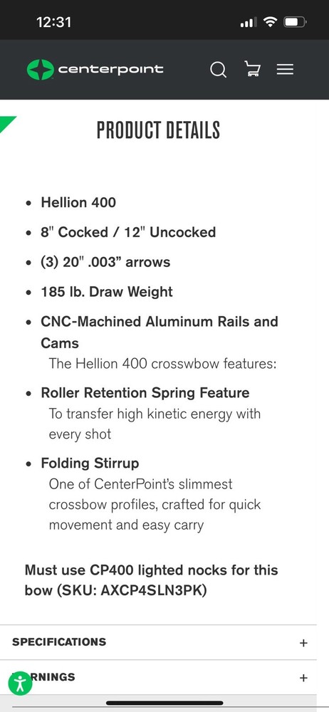 Centerpoint Hellion 400 Compound Crossbow Kit