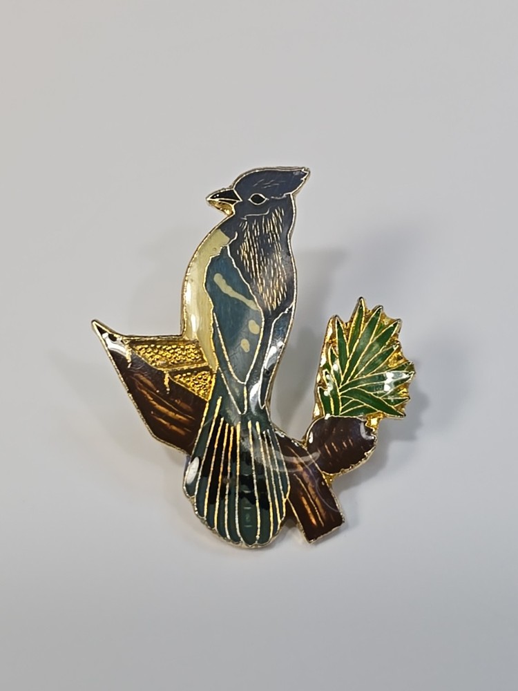Blue Jay Bird In A Pine Tree Lapel Pin