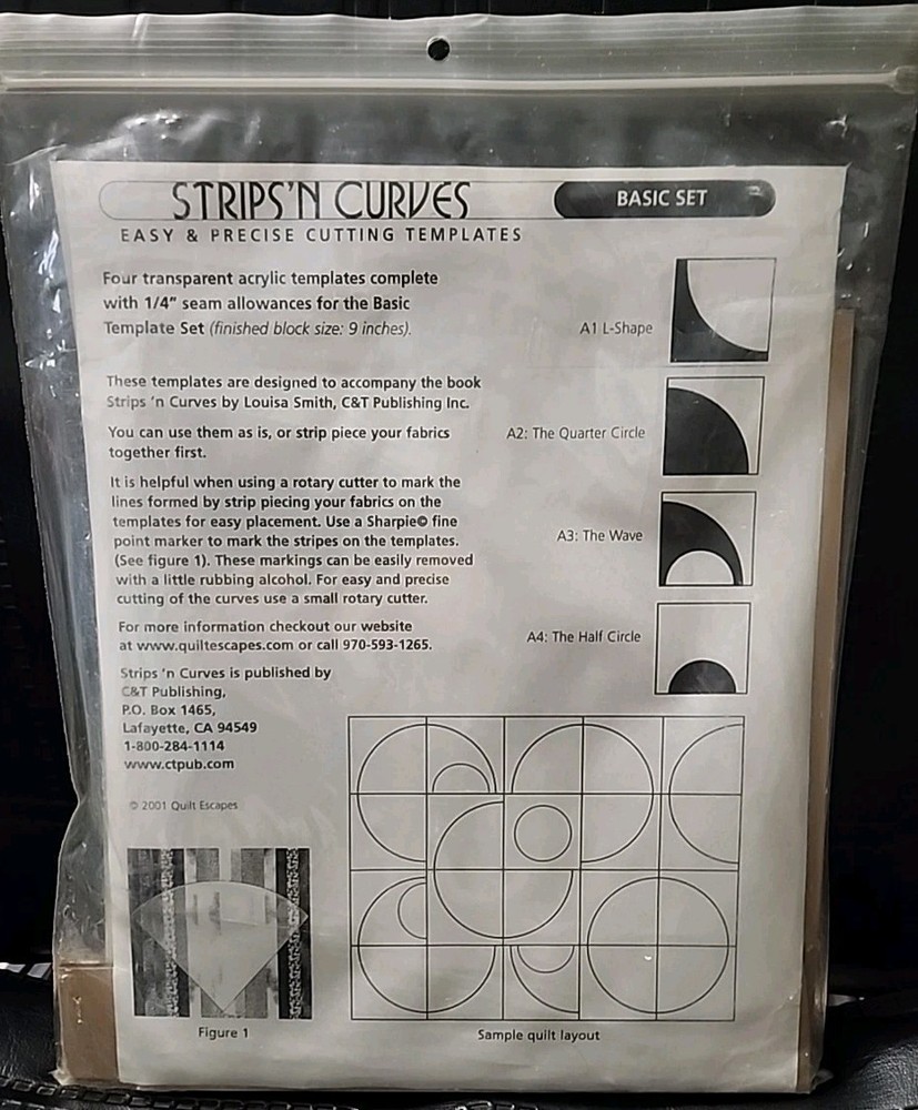 Quilt Escapes Strips N Curves 4pc Acrylic Template Set Basic set Block Size 9"
