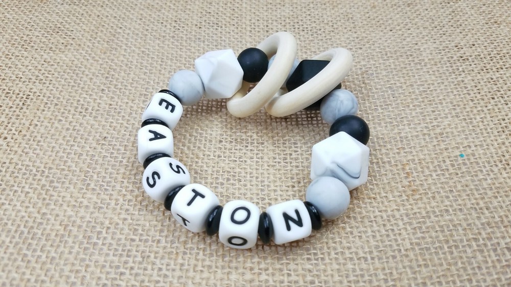 Personalized baby teether• Neutral baby toy• Name gift