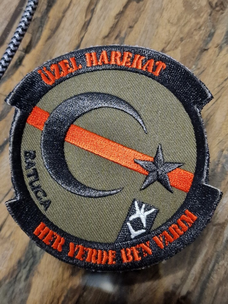 TURKISH FLAG PATCH COMMANDO SPECIAL UNIT (OIL HAREKAT) 8CM DIAMETER