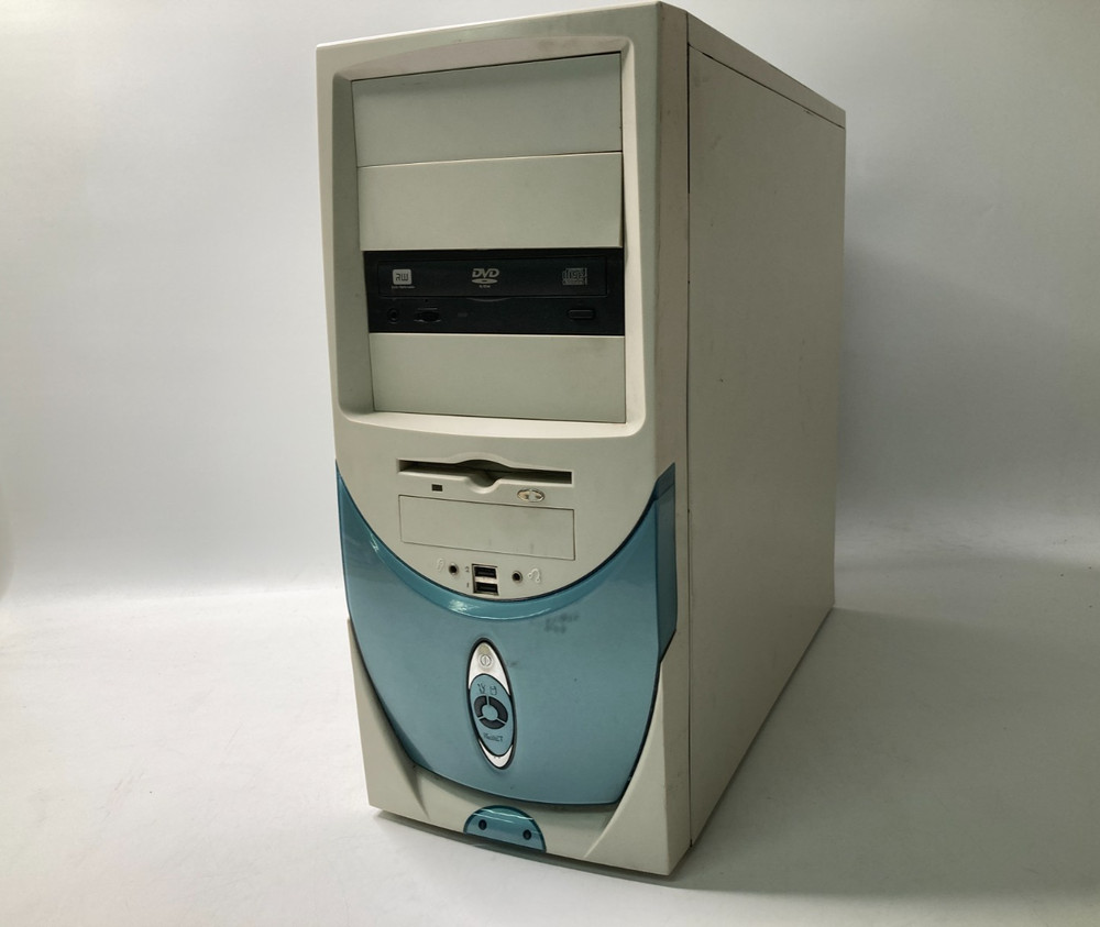 Vintage White & Blue PC Case w/ CD Rom & Floppy Drive