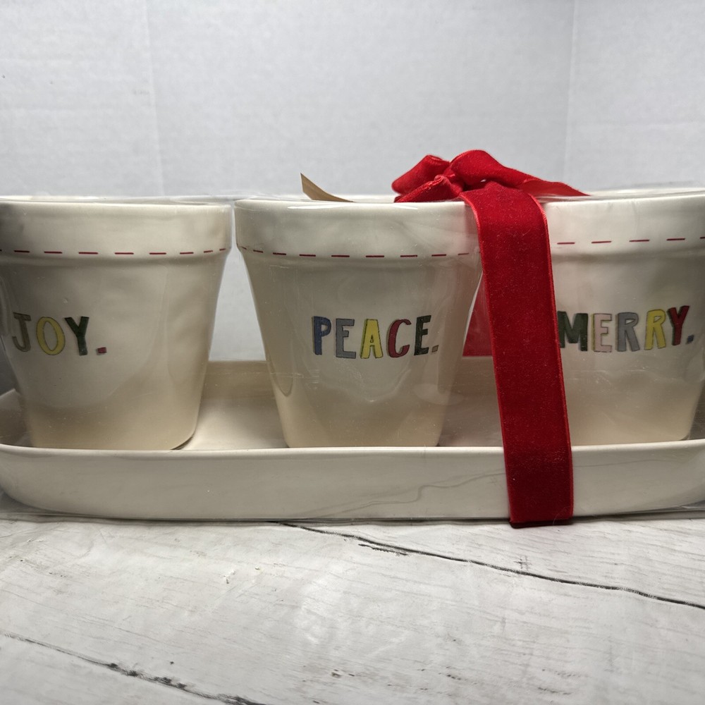 Rae Dunn Joy Peace & Merry Planter Set