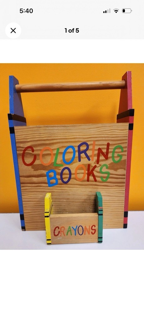 Solid Wooden Crayon/Coloring Book Holder Carrier Nice *NEW IN BOX*