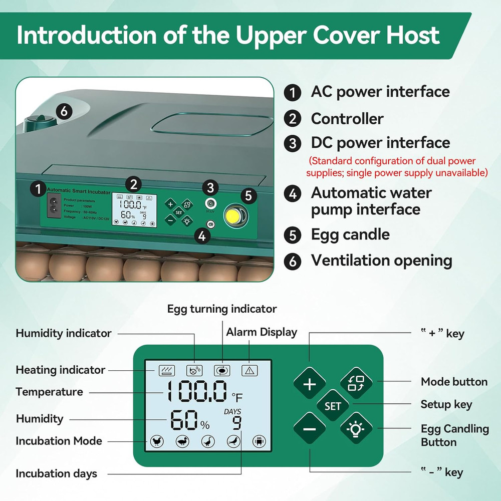 Incubators for Hatching 196 Eggs with Automatic Egg Turning,Temperature & Humidi