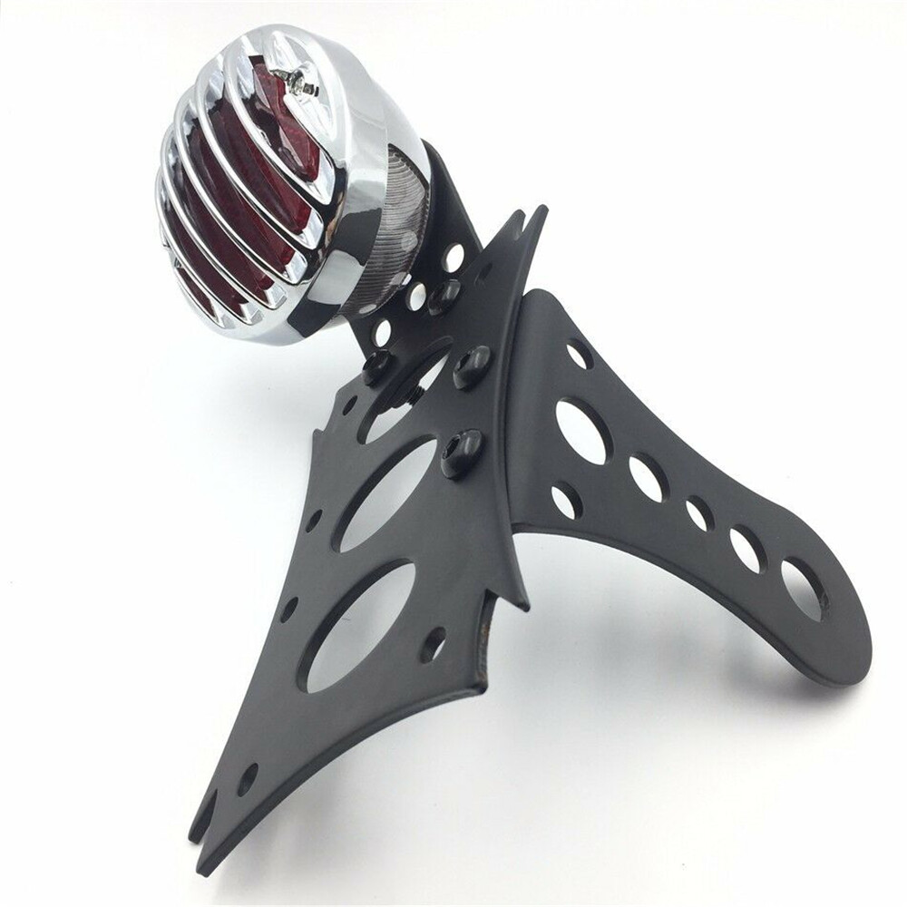 Black License Bracket & Chrome LED Tail Light Fit Harley Touring Bobber Chopper