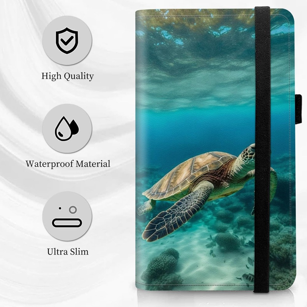 Check Book Cover for Personal Checkbook Green Sea Turtle Pattern Design PU Le...