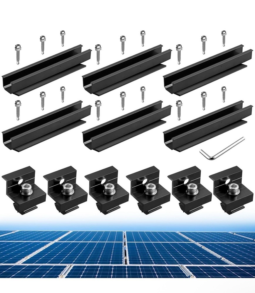 Solar Panel Bracket Kit, 6 Pcs 7.87 in Aluminium Solar Panel Mounting Black