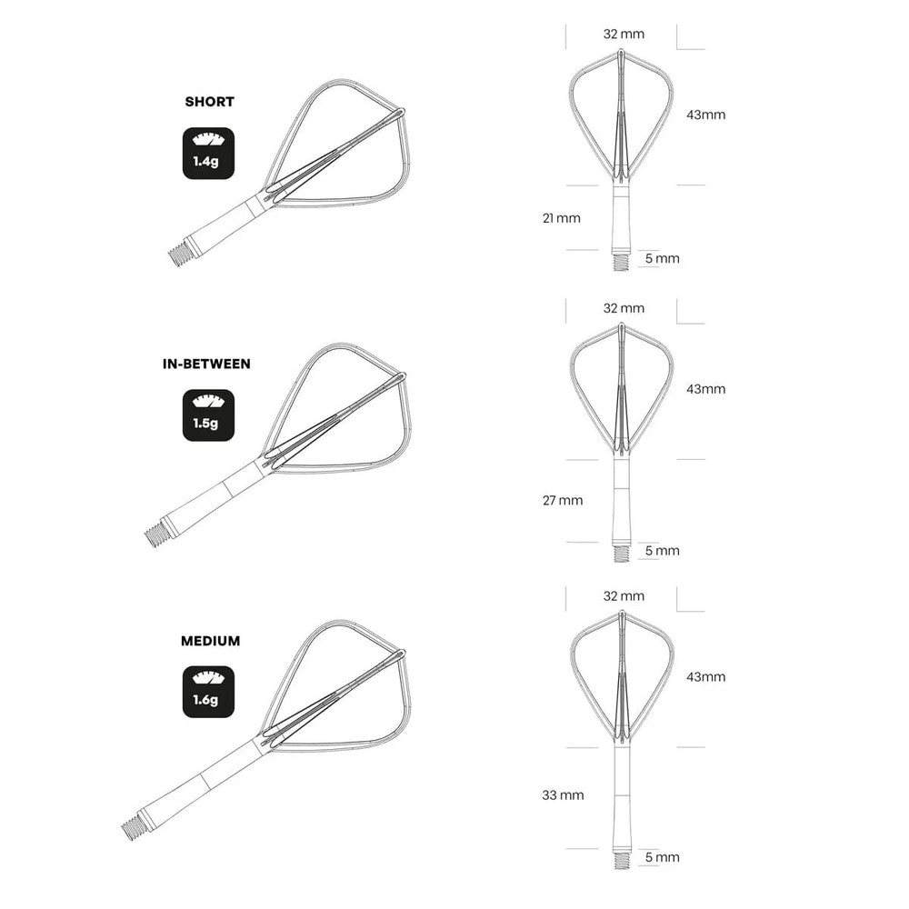 Shot Flight Deck One Piece Dart Flight & Shaft System - Kite - Black - InBetween
