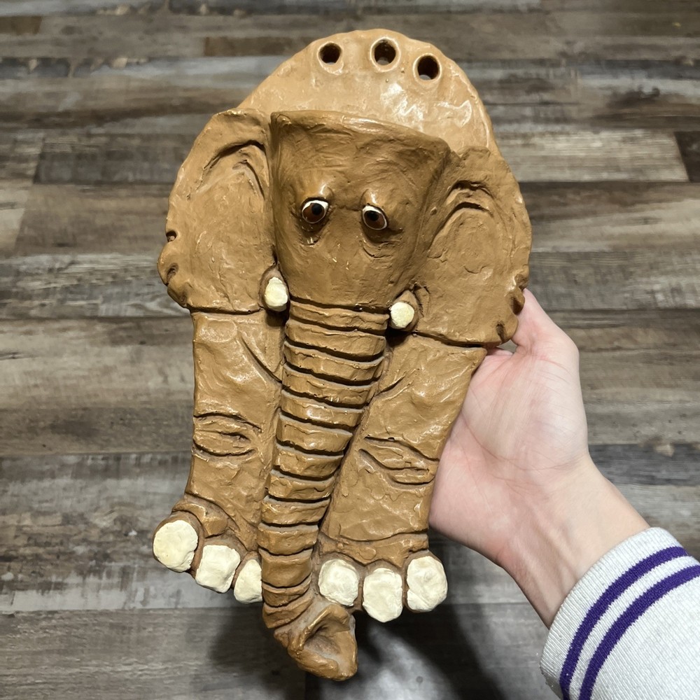 Handmade Clay Elephant Wall Hanging Decor/Planter