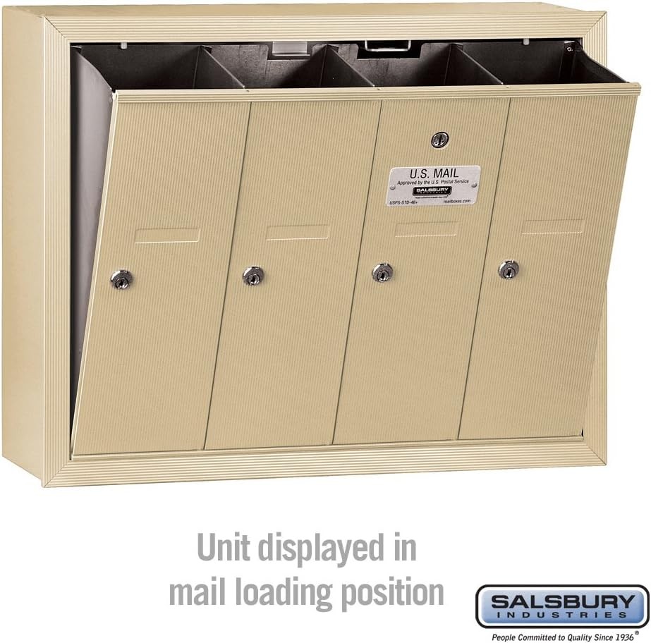 Salsbury Vertical Mailbox 4 Doors Sandstone Surface Mounted USPS Access- 3504SSU