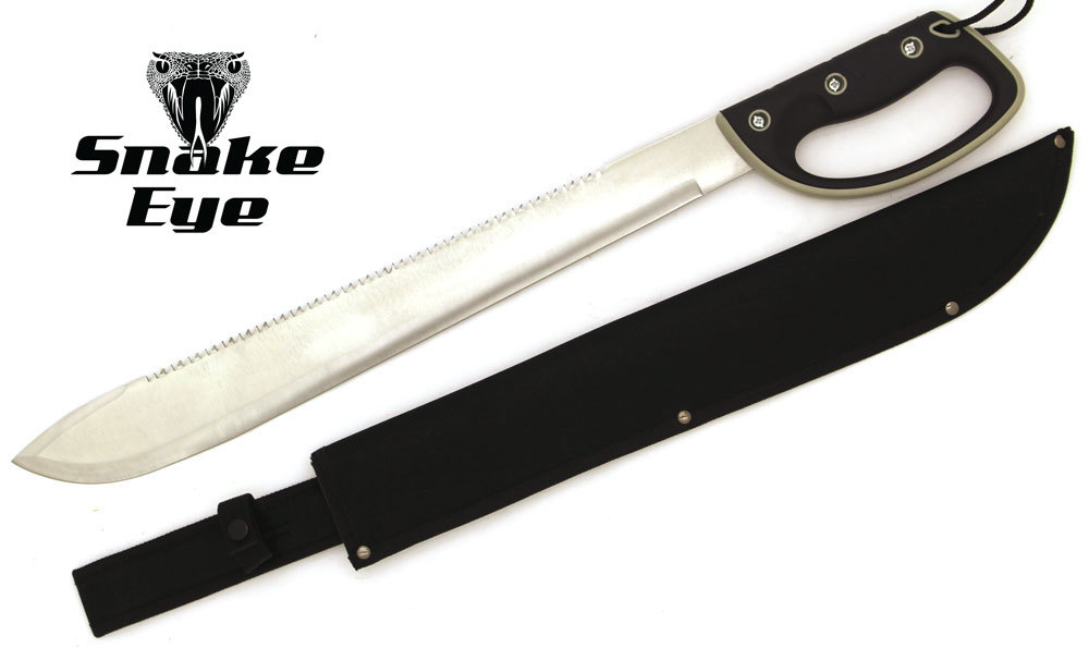 Snake Eye Tactical Full Tang Two Tone Handle Silver Sawback Fixed Blade Machete