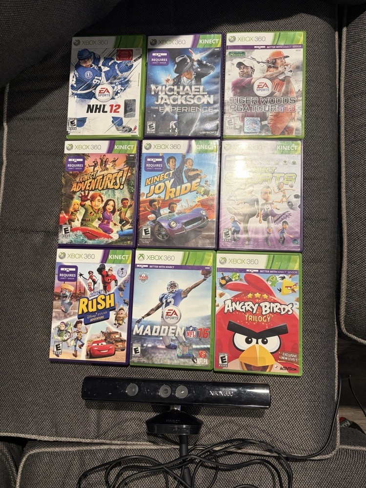 Microsoft Xbox 360 Kinect 1414 Sensor Bundle w/ AC Adapter, ext 9 Games