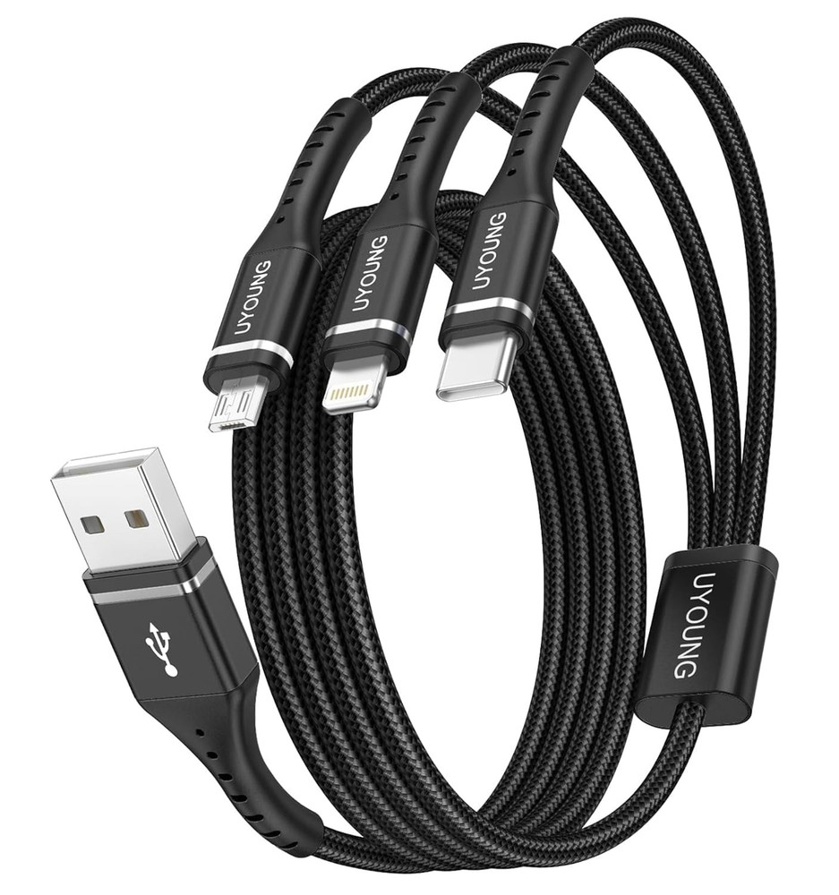Multi Charging Cable 2Pack 6FT, 3 in 1 Charger Braided Black