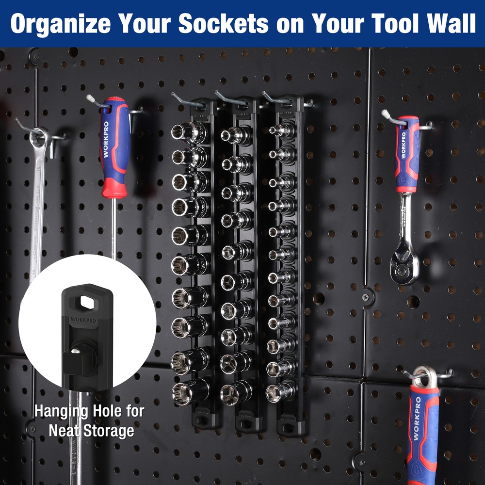WORKPRO 3/8''DriveMagnetic Socket Organizer Aluminum Alloy Socket Rail(noSocket)