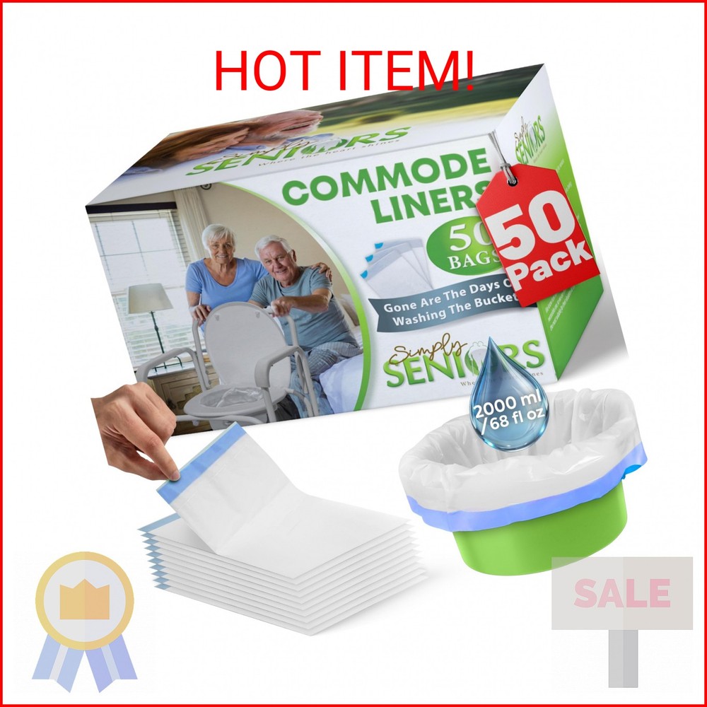 Commode Liners - 50 Strong Portable Toilet Bags - Easy to Use Bedside Commode Li