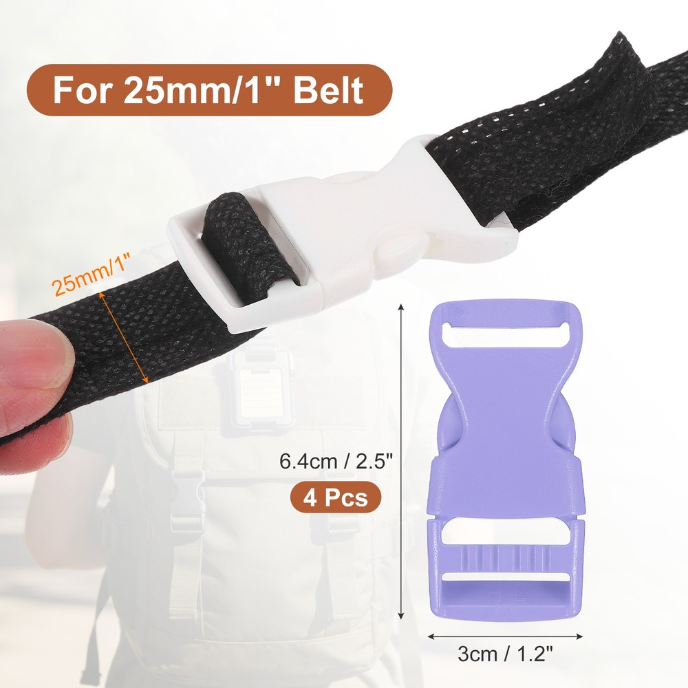 4 Pack Quick Side Release Buckle, 1" Plastic Buckle Clip, Light Purple
