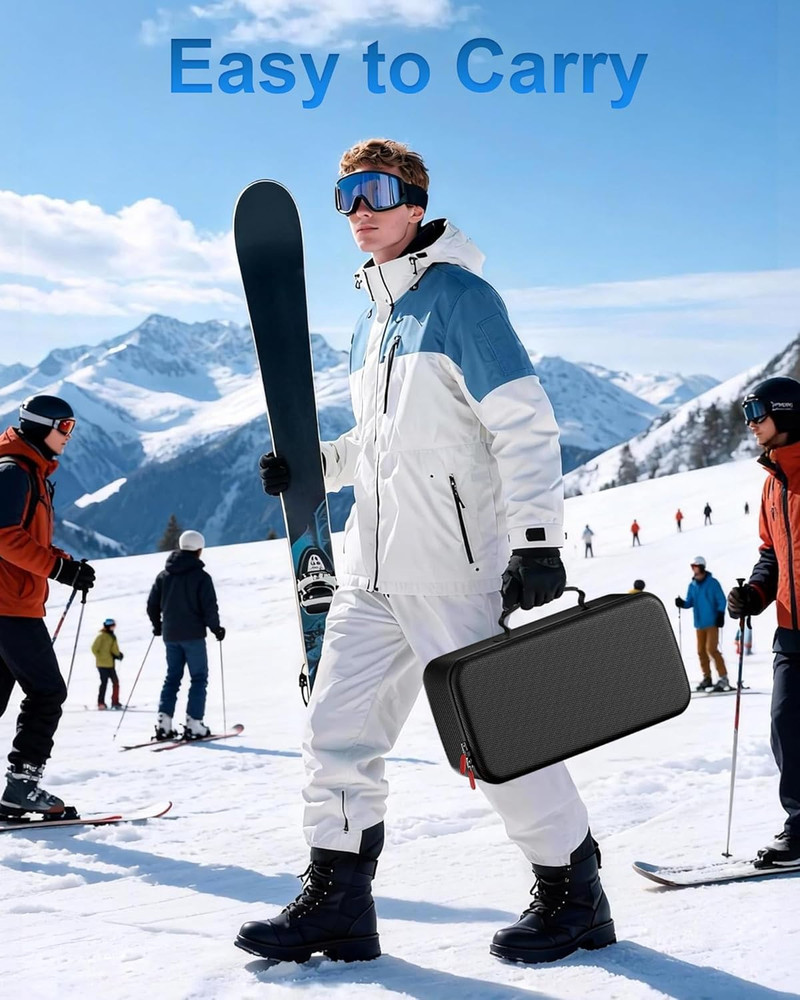 Ski Goggles Hard Travel Case with Multi-Compartment and Handle - Black