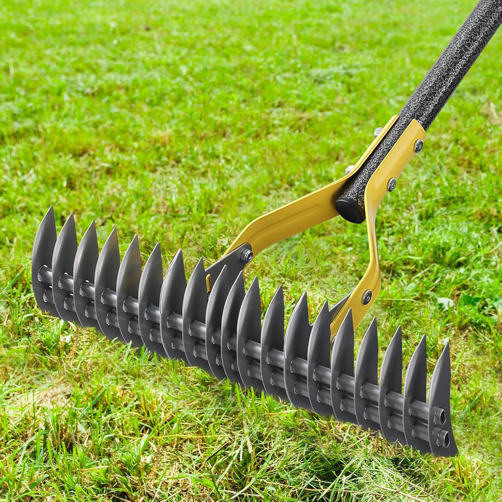 70" Heavy Duty Metal Dethatcher Rake with 15" Double-Edged Sharp Tines