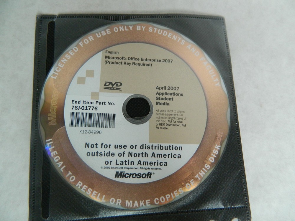 Microsoft office Entreprise 2007 DVD With No Key.