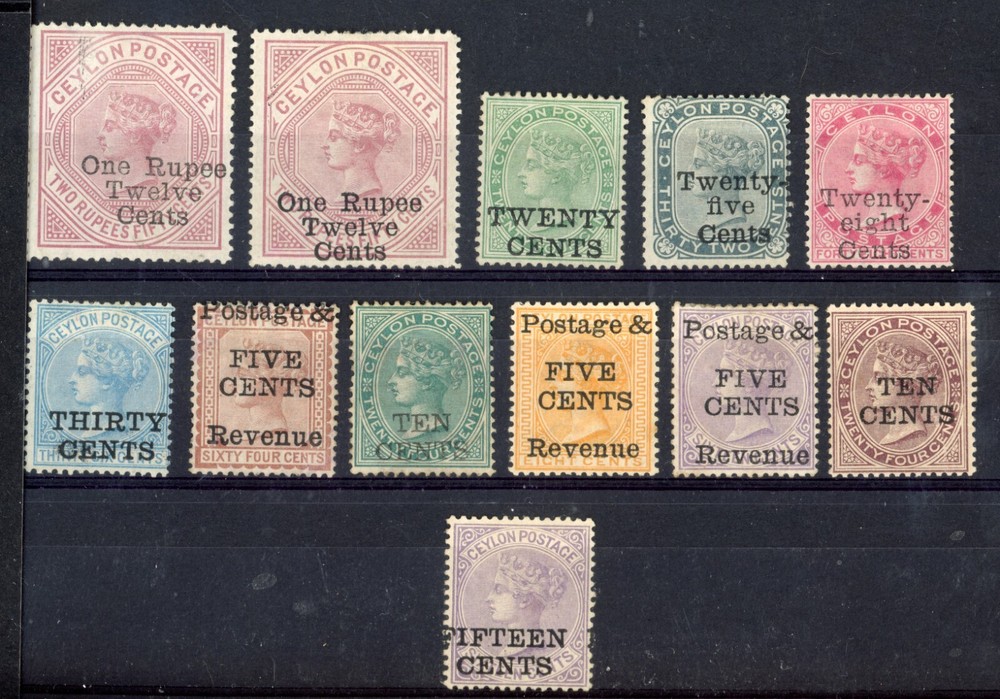 P73/01 CEYLON 1885 OVERPRINTS X12 DIFFERENT MINT STAMPS