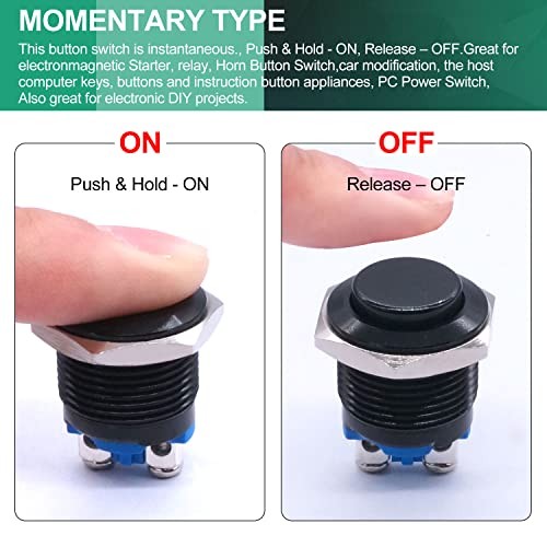 /16mm Waterproof Metal Shell Momentary Raised Top Push Button Switch Black
