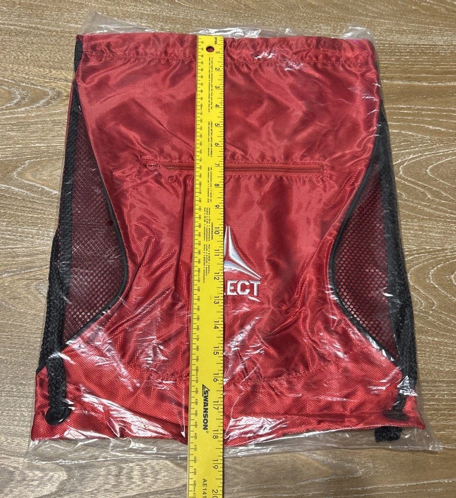 New Select Nylon & Mesh Drawstring Backpack w/Zipper Pocket Red
