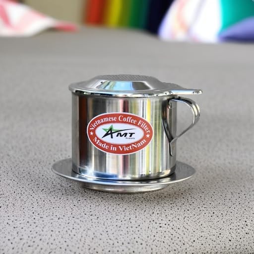 AMT 9.5 oz Coffee Maker, Phin Filter, Screw Down OZ - Handle, Silver