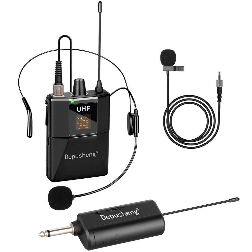 UHF Wireless Microphone Headset System -Wireless Headset Mic System, with Lav...