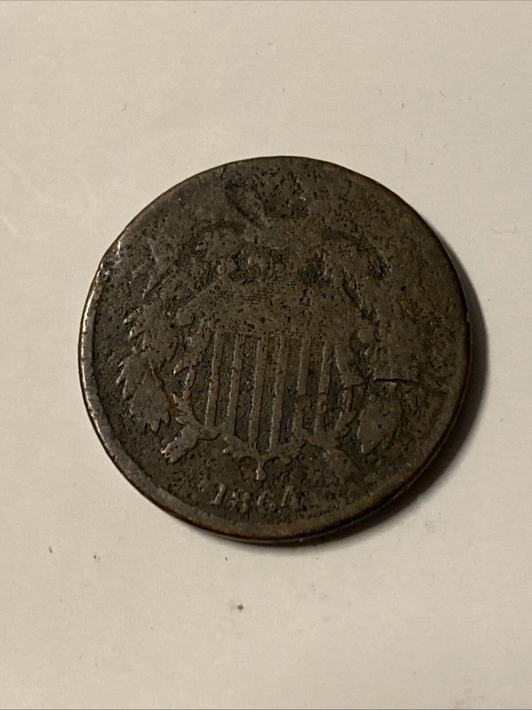 1864 U.S. TWO CENT PC. - OLD COPPER CIVIL WAR ERA PIECE