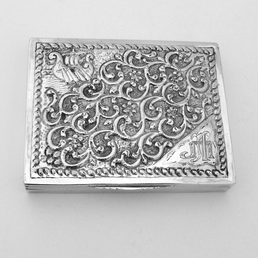 Ornate Hand Chased Box 800 Silver Cyrillic Letter Monogram