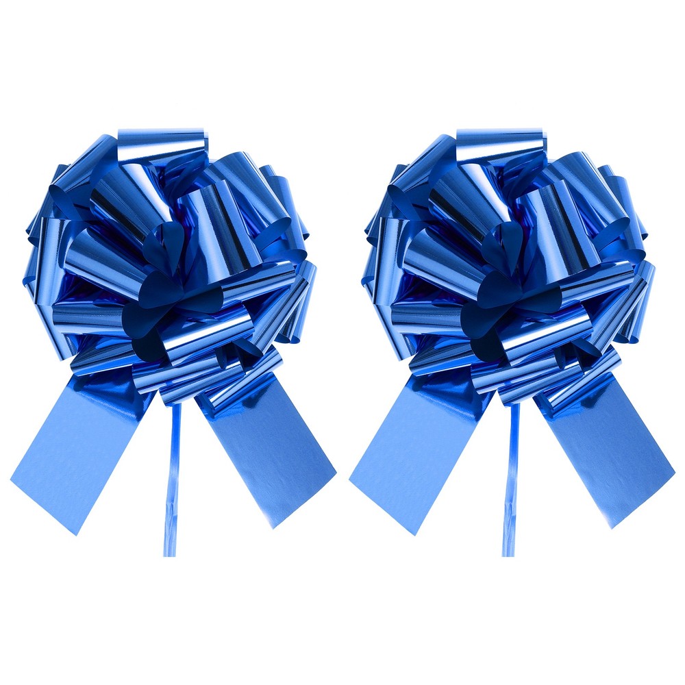 2pcs 12" Extra Large Pull Bow Christmas Metallic Car Gift Bows Blue