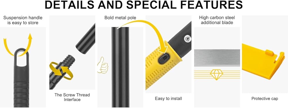 Scraper Tool, Wide Heavy Duty Floor Scraper. Long Handle,