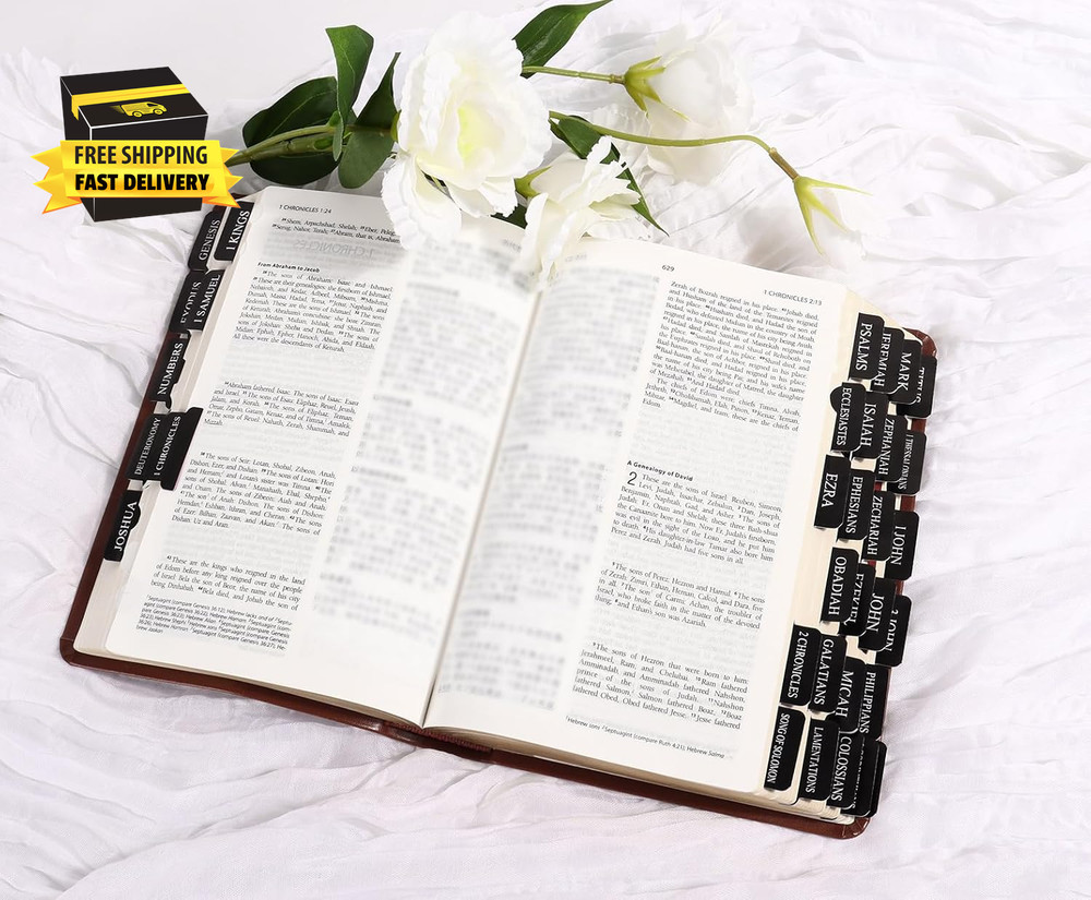 Black Bible Tabs for Men - Paper Index Tabs for Scripture Study & Chapter Marker
