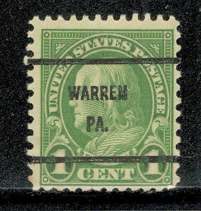 Sc # 632 ~ 1 cent Franklin Issue, Precancel, WARREN PA. (b)