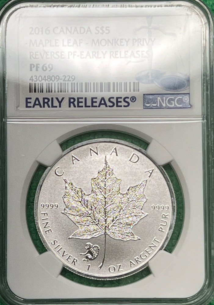 2016 Canada $5 Maple Leaf Monkey Privy Reverse Proof Early Release NGC PF 69