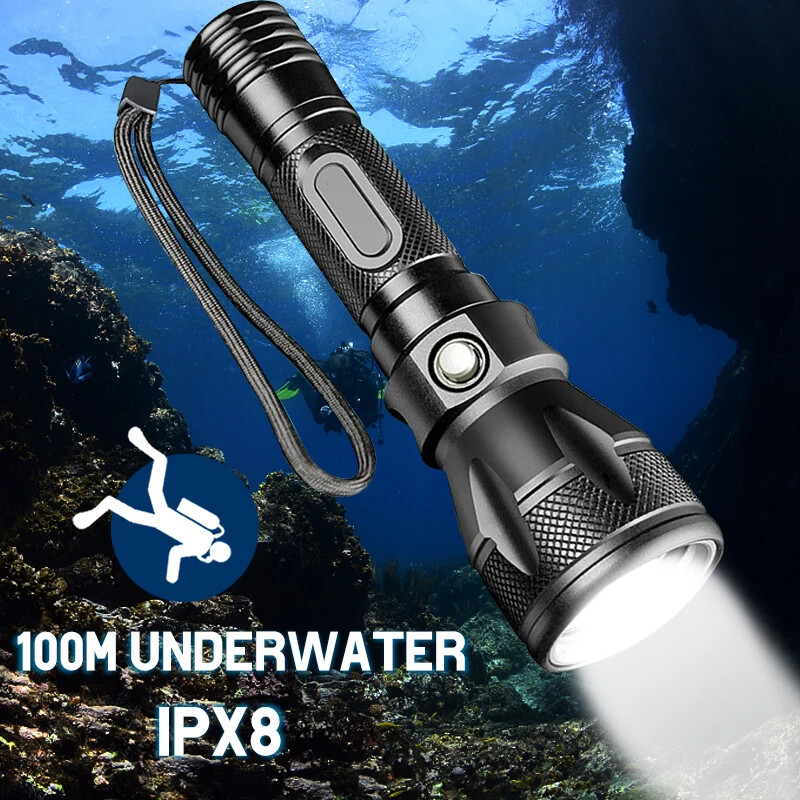IPX8 Diving LED Flashlight Underwater 200m Rating Dive Light 5 Modes for Diving