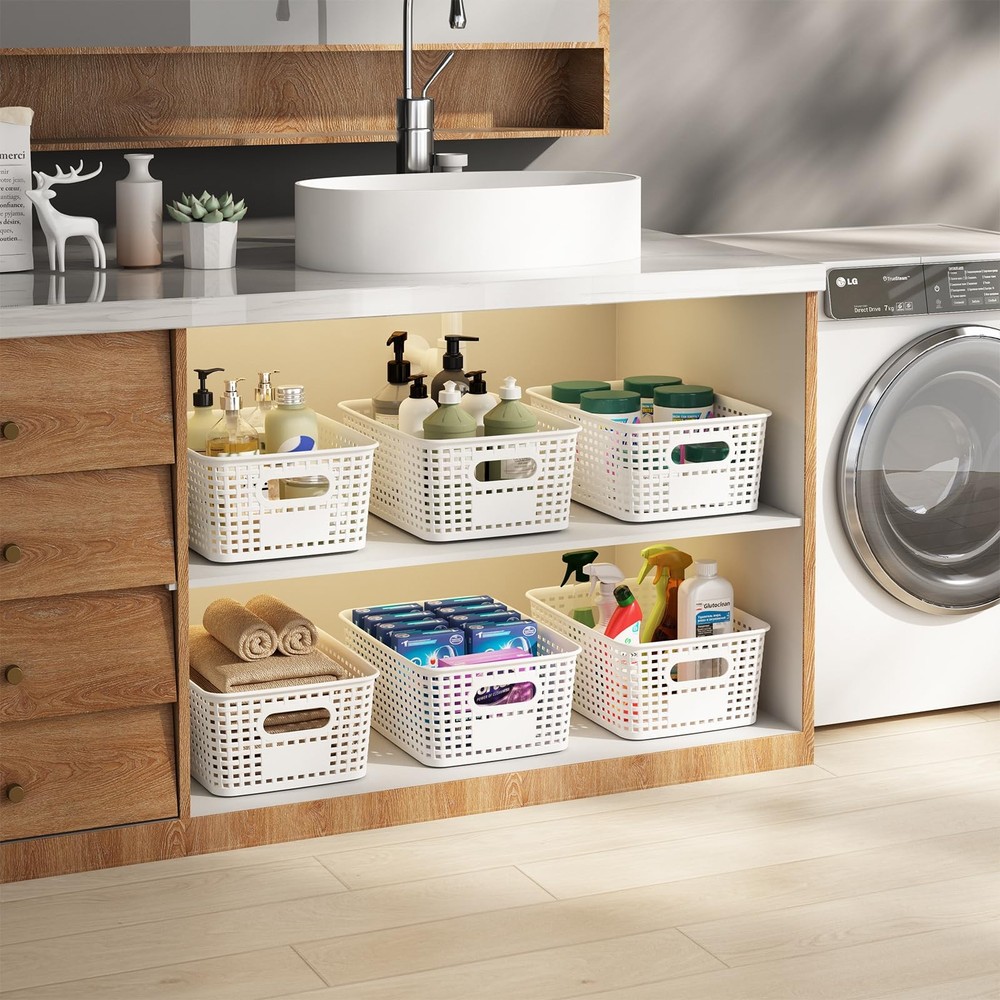 Plastic Storage Basket with Lids 12 Pack Stackable Storage Bins Containers wi...