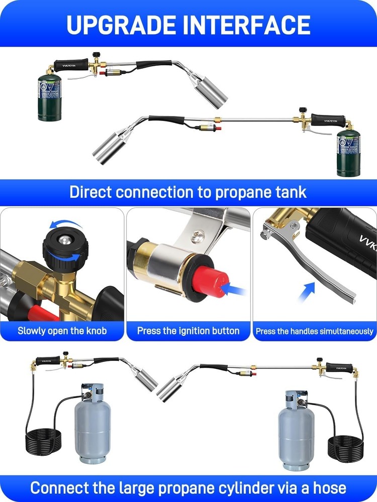 Upgrade Propane Torch Weed Burner Kit, High Output with Long/Short Mode,Self ...