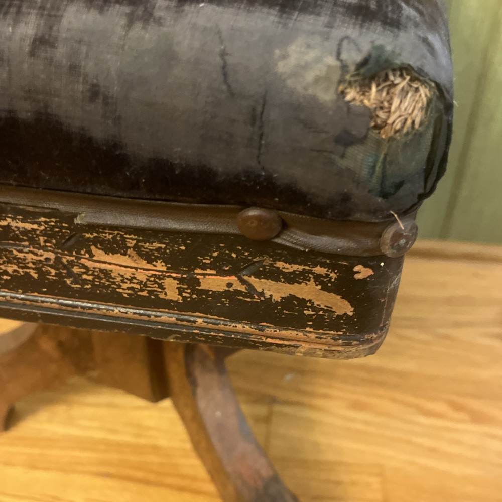 Old VICTORIAN ADJUSTABLE PADDED PIANO STOOL 17" - 23" Upholstered Original